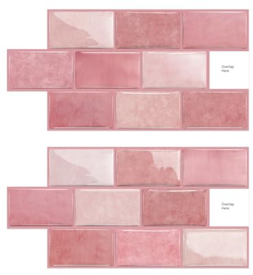 Alwayspon Selbstklebende Wandfliesen-Aufkleber, zum Abziehen und Aufkleben, wasserfest, Spritzschutz, für Küche, Badezimmer, Wand, Rosa, 15 x 30 cm, 10 Stück