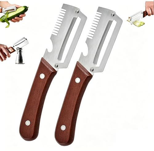 Multifunctional Vegetable Peeler, 2026 New 3-in-1 Peeler & Julienne Peeler & Bottle Opener, Stainless Steel Blade for Potatoes, Fruits, Sugar Cane, Pumpkin and Vegetables (2 pcs)