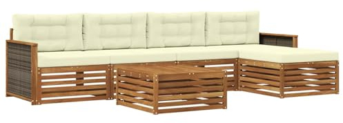 vidaXL Outdoor-Sofagarnitur mit Kissen 6 pcs Natur und Creme, Patio-Sofa, modernes Eckset, wetterfester Gartenlounge, Bequeme Terrassenplätze für entspannte Zeiten