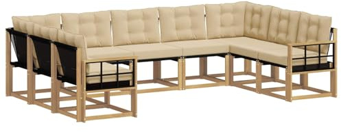 vidaXL Outdoor-Sofagarnitur mit Kissen 9 pcs Weiß und Beige, Garten, modernes Outdoor-Sofa-Set, wetterfestes Ensemble, Bequeme Terrassenlounge, vielseitige Sitzgruppe