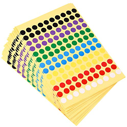 Kuuqa 20 Blätter Selbstklebender Punktaufkleber Etiketten Runde Farbcodierung Etikett 8mm, 7 Farben, 2600 Punkte