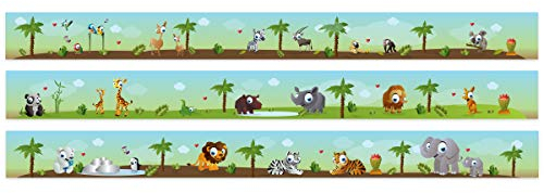 Wandkings Bordüre - Wähle ein Motiv - Kleine Zootiere - 3x selbstklebende Wandbordüren je 150 cm - Gesamtlänge: 450 cm - Höhe: 12,5 cm