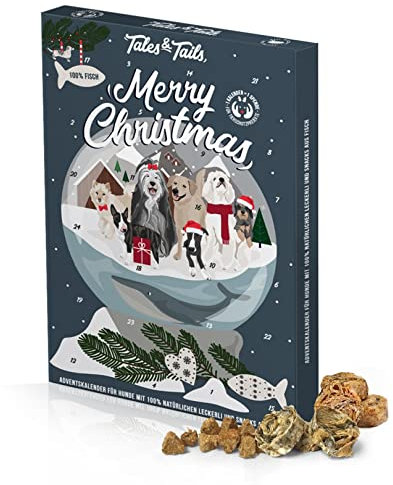Tales & Tails Adventskalender für Hunde -100% Fisch Leckerli und Fischhauttaler, 24 Türchen - perfekt für eure Bindung in der Vorweihnachtszeit