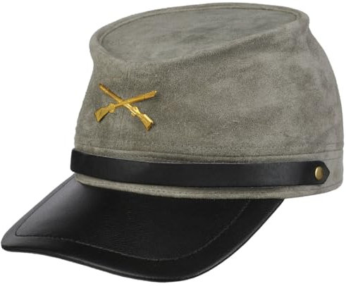 Hutshopping Südstaaten Ledermütze Herren - One Size (ca. 56-60 cm) - Schirmmütze aus Leder größenverstellbar - Gefütterte Ledercap - Mütze mit Garniturband - Sommer/Winter grau One Size