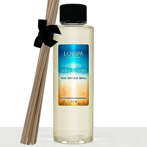 LOVSPA Ocean Flowers Schilfrohr-Duftöl-Nachfüllpack mit stäbchen | Eisenkraut, Lilie & Rose, Sandelholz & Zeder | Duft für Küche oder Bad | 118 ml | Hergestellt in den USA