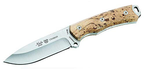 MIGUEL NIETO Cuchillo Chaman Abedul 140-AK Acero Vanadio 1.4116 Funda de Cuero + Tarjeta Multiusos de Regalo