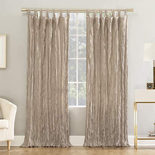 No. 918 Odelia Distressed Velvet Semi-Sheer Tab Top Curtain Panel, 50 x 95, Stone