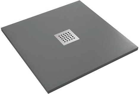 OLIMPO DOCCE - Piatto doccia in marmo resina effetto pietra con foro centrale Grigio Scuro Chic - 90x90