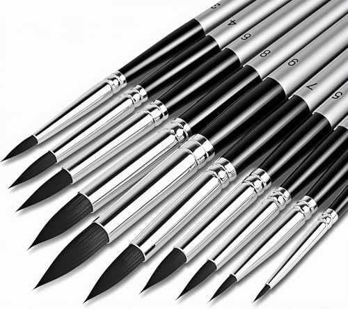 DUGATO Watercolor Detail Paint Brushes Set 10pcs by , Round Pointed Tip Paint Brushes Perfect for Water Color Acrylics Ink Gouache Oil Tempera Paint by Numbers Miniature & Fine Detailing