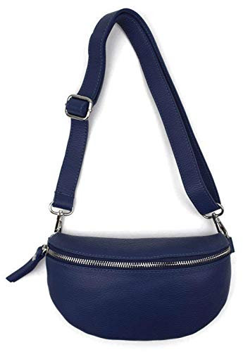 Made in Italy OBC Damen Leder Tasche Gürteltasche Crossbody Hüfttasche Bauchtasche Hüfttasche Umhängetasche Cross-Over Bodybag Schultertasche Handytasche Geldtasche Blau - Navy