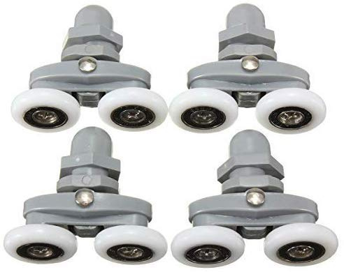 4 Stück Unter Duschtüren Rollen Doppelrollen Ersatzteile Duschkabinentür für 4-10mm Glas Durchmesser 19mm
