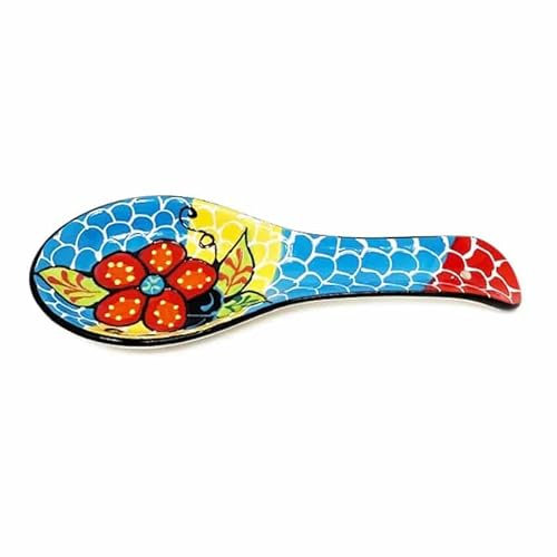 Verano Spanish Ceramics Classic Spanish Hand Painted Decorative Spoon Rest - Home Décor Dining Tabletop Counter Dishware Sharing Serving Utensils Kitchen Teaspoon Tea Bag Holder - Fish Scales