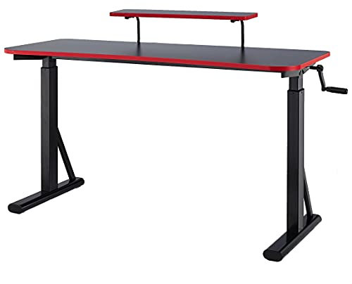 Amazon Basics Height-Adjustable Rectangular Gaming Computer Desk with Raised Monitor Shelf, Red, 140 x 63.5 x109-126 cm