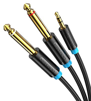 VENTION Cable de 3,5mm a Doble 6.35mm Mono Audio Jack Divisor de Macho a Macho Compatible con Computadora Portátil, Mezclador, Amplificador, Guitarra 2m
