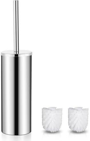 Gricol Cepillo de Inodoro Escobilla WC Escobillas de Baño con Recipiente de Acero Inoxidable con Protector contra Salpicaduras para Manos Cepillo de Inodoro, con un Cepillo de reemplazo, Plate