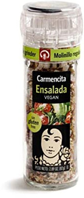 Carmencita Molinillo Sazonador Ensalada Vegan, Sin Gluten, Molinillo de Cristal con Molienda regulable 77g