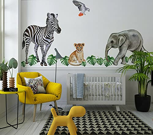 Safari Big Wall Animals Aufkleber-Set Kinder Aquarell ablösbar für Kinderzimmer Kinderzimmer Afrika