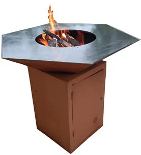 Mecameto - Barbacoa de acero Corten con placa plancha y barbacoa (madera/carbón)