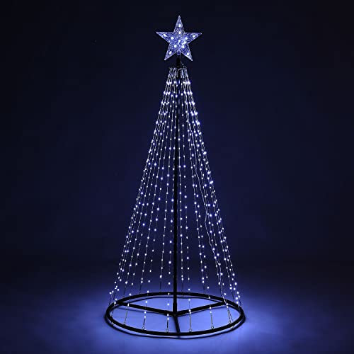 Taylor & Brown Christmas Cone Tree Light Up Warm White, Cool White or Multi Micro LED Pyramid Christmas Tree Indoor and Outdoor with Light-Up Star Tree Topper Mains Powered (5FT, Cool White)