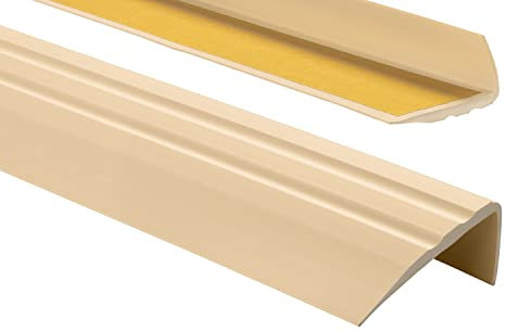 ProfiPVC Perfil de PVC 50mmx25mm, 150 cm - autoadhesivo de borde para escaleras en Forma de L, Tiras antideslizantes para peldaños, Esquina para cantos - Cantonera Protector, Crema