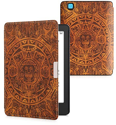 kwmobile Klapphülle kompatibel mit Kobo Aura Edition 2 Hülle - eReader Case - Maya Kalender Art Braun Hellbraun