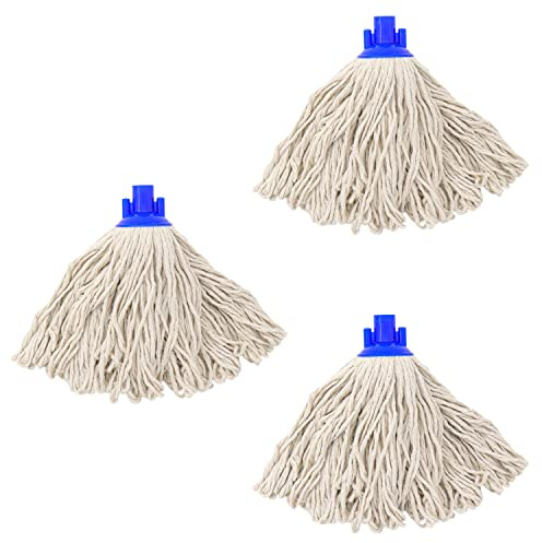 Cotton String Screw on Type Mop Replacement Head Refill Compatible with All Standard US Threading Pole - 3 PCS