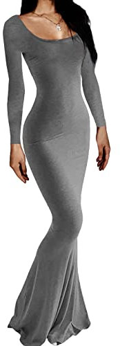 AnotherChill Women's Casual Lounge Slip Long Dress Sexy Sleeveless Backless Bodycon Maxi Dresses 2022 Spring Slim Elegant, Long-Sleeve-Grey, Large