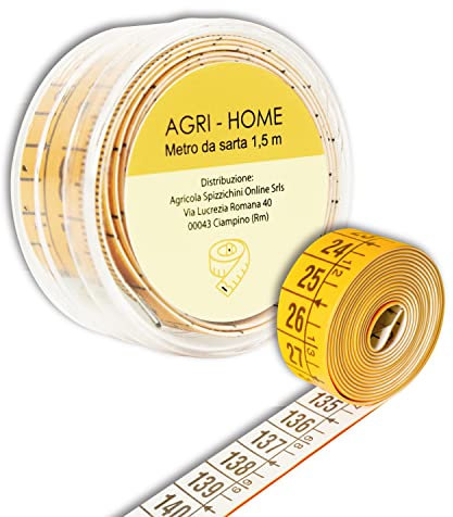 AGRI - HOME - Metro da sarta morbido con pratica custodia richiudibile in plastica rigida, centimetro professionale ideale per tutte le misurazioni, metro avvolgibile doppia graduazione (1,5m)