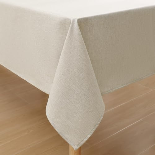 Homaxy Leinenoptik Tischdecke Abwaschbar Lotuseffekt Eckig 140 x 180 cm Tischtuch Leinendecke Wasserabweisend Tafeldecke Tischwäsche Fleckschutz, Beige