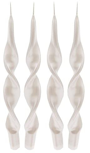 Generico Confezione da 4 Pezzi Candela Lunga torciglione 27 cm Bianco Perlato
