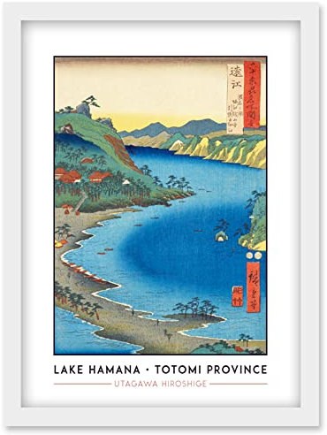 Wee Blue Coo Lake Hamana, Kanzan Temple in Horie and the Inasa-Horie Inlet Totomi Province Utagawa Hiroshige Japanese Woodblock Classic Collection Artwork Framed Wall Art Print A4