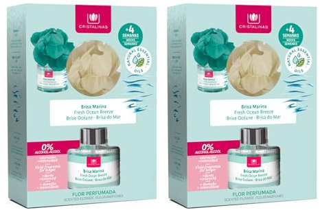 CRISTALINAS | Pack 2 Ambientador Flor Perfumada | Aroma Brisa Marina | Larga Duración 4 Semanas | 2x40ml | 0% Alcohol