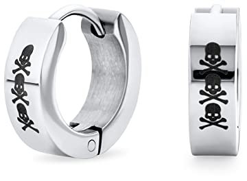 Bijoux De Motard Unisexes Petites Boucles D'Oreilles Créoles Crâne D'Halloween Kpop Pour Hommes Femmes Adolescents Ton Argent Acier Inoxydable