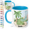 Dinosaurier Tasse mit Namen Dinos – Tasse personalisiert für Kinder – Dinotasse Kinderbecher Namenstasse für Jungen und Mädchen - schönes Geschenk & Mitbringsel Kindergeburtstag (Hellblau)