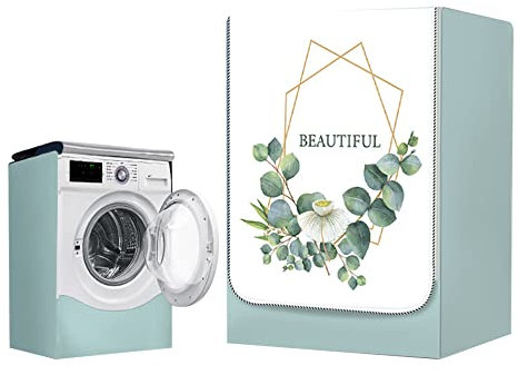 Odot Funda Lavadora Exterior Impermeable, Universal Cubierta para Lavadora y Secadora Carga Frontal, Funda de Protección Solar Antipolvo con Cremallera (L-Capacidad 10,5~12 kg,Eucalipto)