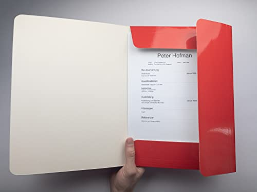 10 Stück LUX Sammelmappe Aus Karton glänzend rot | Original BIGO | Einschlagmappe Mit Gummi | Mappe Mit Gummiband Für Din A4 | 4 Klappen | mit Papiermaß 450g/m2 | Schnellhefter Bunt Sortiert