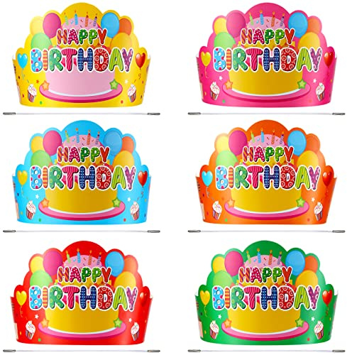 Yunsailing 36 Pcs Happy Birthday Crowns for Kids Paper Birthday Hat Crowns for Classroom Gifts Kids' Party(Colorful)