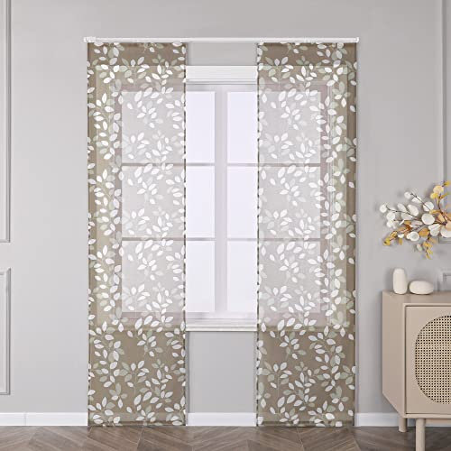 Joyswahl Schiebegardinen Voile Transparente »Rabia« Braune Blätter Schiebevorhang Gardinen mit Klettband Vorhang BxH 57x175cm Braun 2 Stück