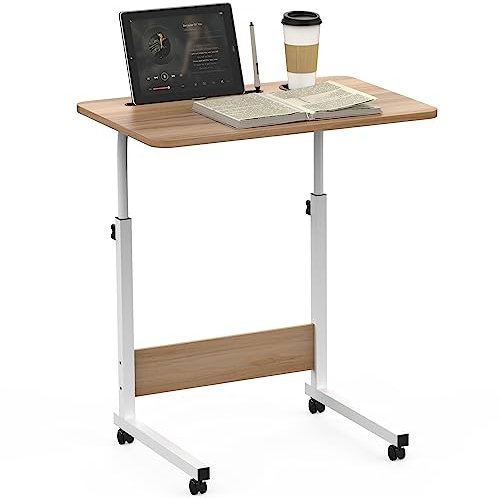 Pequeño Escritorio con Ruedas, Mesa de Escritorio Altura Ajustable, Mesa de Ordenador, 60X40cm Sofá Mesas de Centro, Auxiliar Para Ordenador Portátil para Cama, Dormitorio, Salón, Oficina, Marrón