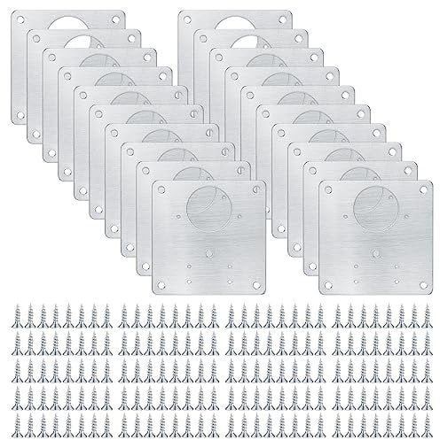 20 Piezas Placas de Reparación de Bisagras de Gabinete, Placas de Bisagras de Puerta de Armario de Cocina con Orificios, Placas de Montaje Planas Ocultas de Acero Inoxidable con Tornillos