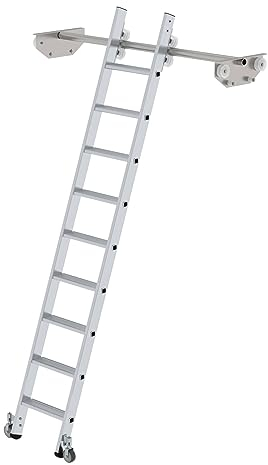 PROREGAL Stufen-Regalleiter fahrbar für Doppelregal 9 Stufen | Leiter, Teleskopleiter, Trittleiter, Bockleiter, Sprossen-Doppelleiter