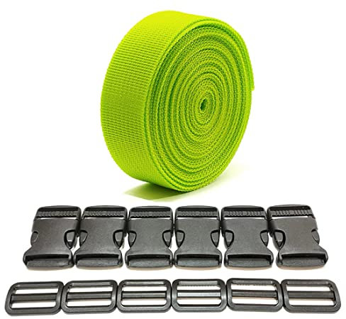 JYC CREATIVE Ruban de sac à dos 3 mètres x 20 mm + 12 boucles en plastique, ruban en nylon avec broches, sangle de sac à dos, sangle de bagage, sangle de valise, 20 mm, vert 232