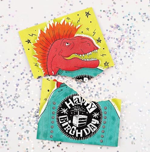 Joker Greeting Endless Happy Birthday Prank Card Nonstop Punk Rock Birthday Singing Card with Glitter - Double Prank - Guaranteed Laughter! Dinausor - T. Rex - Drums