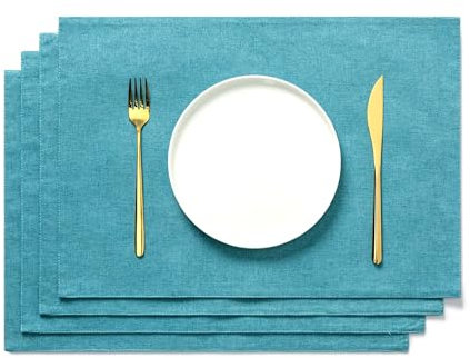 AOKSUNOVA Platzset Stoff 4er Set Türkis Tischset Platzdeckchen Baumwolle 48 x 33 cm