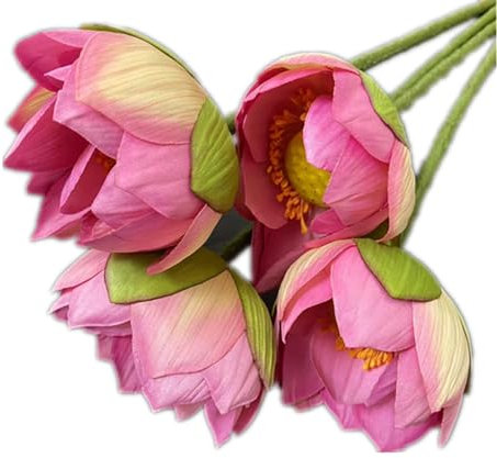 Künstliche Lotusblüten mit Stiel für Schaufenster, Büro, Hotel, Blumendekoration (Rosa), 4 Stück