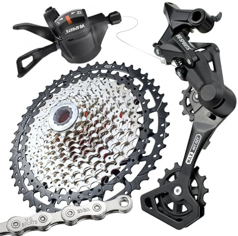 VG Sports 12-Gang-MTB-Gruppen-Fahrradkette, 11-50T Kassette, 1 x 12-Gang-Schaltwerk und Schalthebel (12S 11-50T Set)