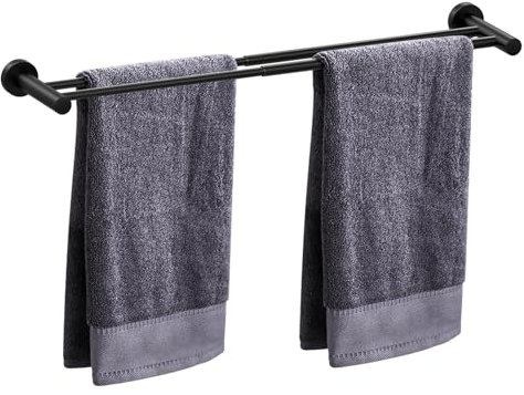 HONPHIER Porte Serviette Rétractable 43-72CM Porte-Serviettes Barre Porte-Serviette Acier Inoxydable Porte-Serviettes Mural, Noir (Double Barre)