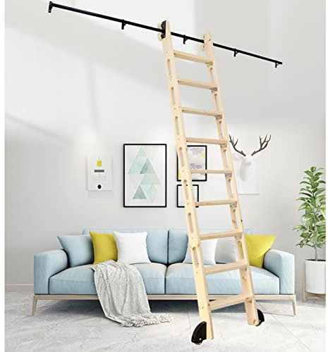 RAtsch 3.3ft- 20ft Home Library Rolling Ladder Track Hardware Kit, Interior Sliding Barn Door Mounting Hardware Kit, Round Tube Mobile Ladder Track for Home/Indoor/Loft (No Ladder) - Black