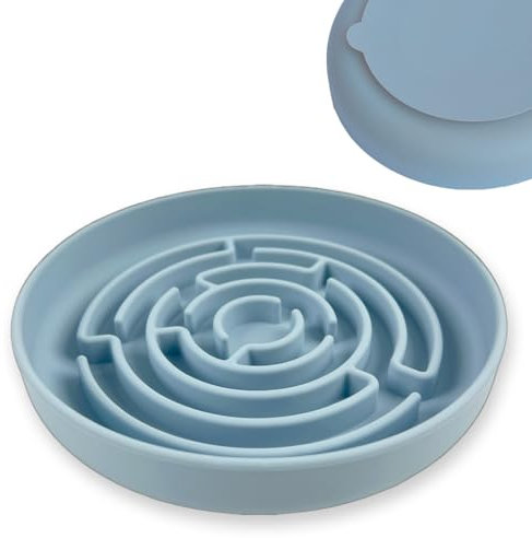 Slow Feeder Dog Bowl Large 19 cm | Food Bowl for Cats & Puppy | Anti-Gulp Anti-Chocking Non-Spill with Strong Suction Base | Up to 10x Slow Eating | New Maze Design (Blue)