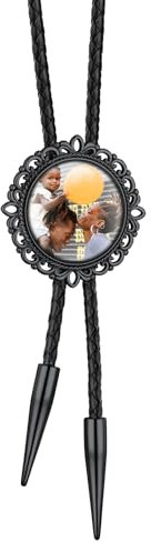Bandmax Personalisierte Foto Bolo Tie Lederkette Edelstahl Schwarz Bolo Krawatte Herren Cowboy Krawatten Personalisierter Schmuck für Weihnachten